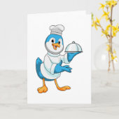 Vogel als Koch mit Platter Karte (Gelbe Blume)