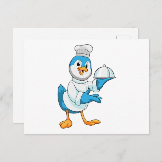 Vogel als Koch mit Platter Postkarte (Vorne/Hinten)