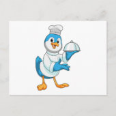 Vogel als Koch mit Platter Postkarte (Vorderseite)