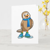 Vogel als Skifahrer mit Ski & Scarf Karte (Gelbe Blume)