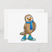 Vogel als Skifahrer mit Ski & Scarf Postkarte (Vorne/Hinten)