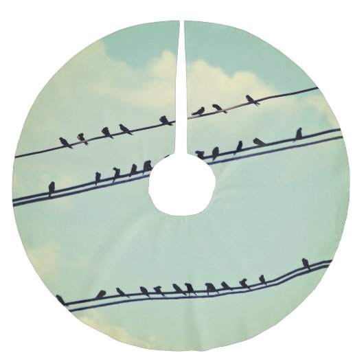 Vögel an Drähten, Vintager blauer Himmel. Polyester Weihnachtsbaumdecke (Vorderseite)