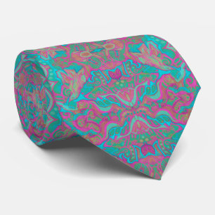 Vögel Arabeske Bohemian-Muster Türkis Pink Krawatte