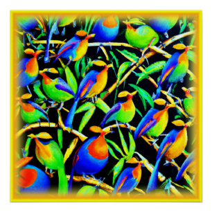 Vögel auf Baummalerei. Jetzt kaufen Poster