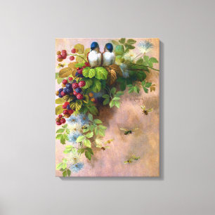 Vögel auf Berry Vine Leinwanddruck