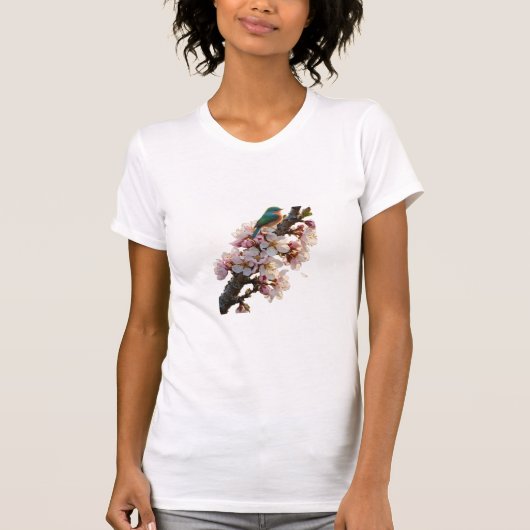 Vogel auf blühendem Baumzweig T-Shirt (Vorderseite)