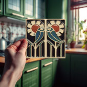 Vogel auf Blume Jugendstil-Dekoration Fliese