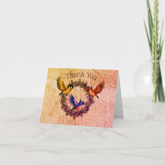 Vögel auf Blume Kranz Danke Karte (Vorderseite)