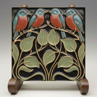 Vogel auf Blumen Art Deco Nouveau Wanddekoration