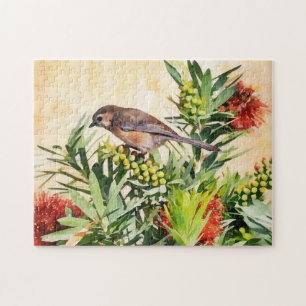 Vogel auf Blumen Natur Kunst Puzzle