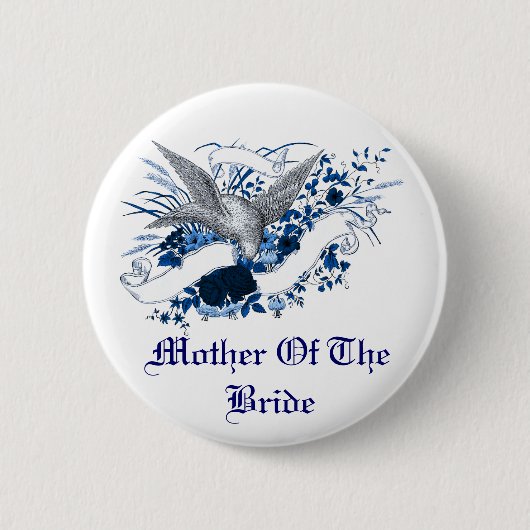 Vogel auf Blumenstrauß (Blau) Button (Vorderseite)