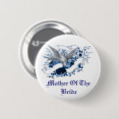 Vogel auf Blumenstrauß (Blau) Button (Vorne & Hinten)