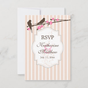 Vögel auf Blüten Sakura RSVP / Antwortkarten Einladung