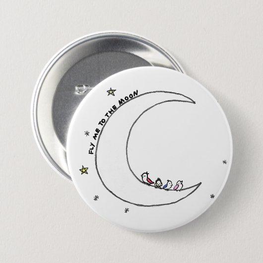 Vögel auf dem Mond-Button Button (Vorne & Hinten)