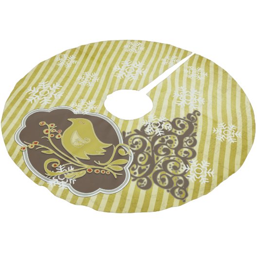 Vogel auf dem Olive Stripe Holiday Tree Rock Polyester Weihnachtsbaumdecke (Schrägansicht)