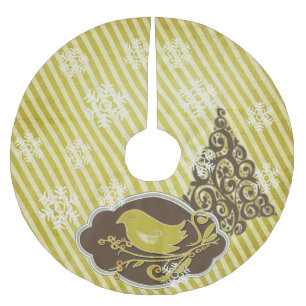 Vogel auf dem Olive Stripe Holiday Tree Rock Polyester Weihnachtsbaumdecke