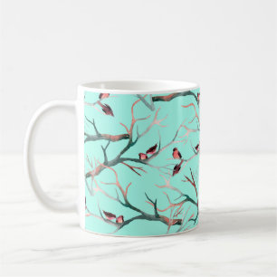 Vögel auf den Baumzweigen Aquarellmalerei Kaffeetasse