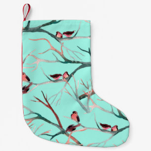 Vögel auf den Baumzweigen Aquarellmalerei Kleiner Weihnachtsstrumpf