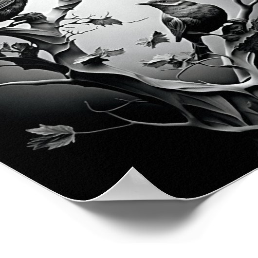 Vögel auf den Baumzweigen Schwarz-Weiß-Vögel Poster (Ecke)