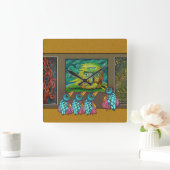 Vögel auf der Galerie Quadratische Wanduhr (Zuhause)