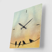 Vögel auf Draht Quadratische Wanduhr (Winkel)