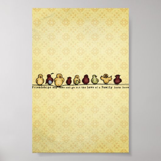 Vögel auf Drahtgelb-Hintergrund Zitat Poster (Vorne)