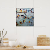 Vögel auf Drahtzeichnen Poster (Küche)