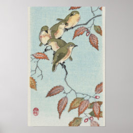 Vögel auf einem Ast von Ohara Koson Poster