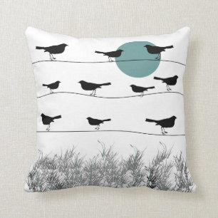 Vögel auf einem Draht-Kissen Kissen