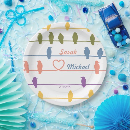 Vögel auf einem Draht mit einer romantischen Drehu Pappteller (Party)