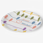 Vögel auf einem Draht mit einer romantischen Drehu Pappteller (Schrägansicht)