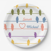 Vögel auf einem Draht mit einer romantischen Drehu Pappteller (Vorderseite)