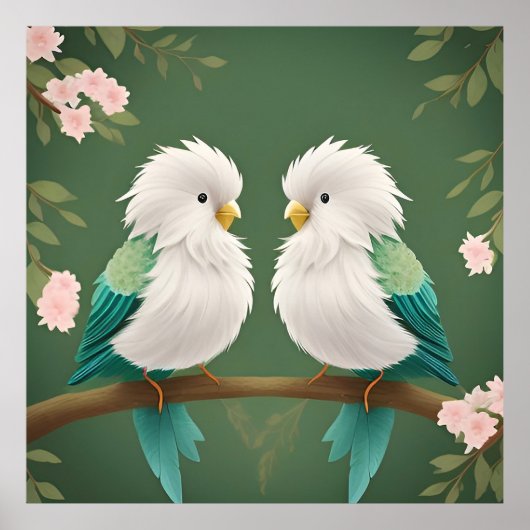 Vögel auf einem Kirschblossom-Zweig Poster (Vorne)