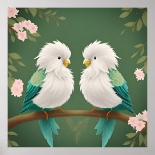 Vögel auf einem Kirschblütenzweig Poster