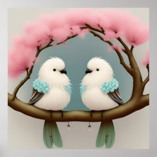 Vögel auf einem Kirschblütenzweig Poster