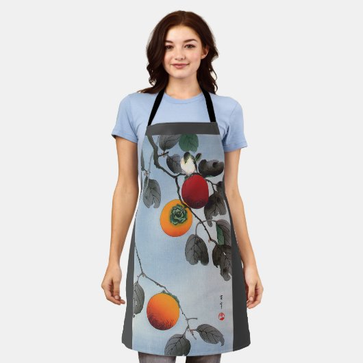 Vogel auf einem Persimmonbaum, Watanabe Seitei Schürze (Getragen)