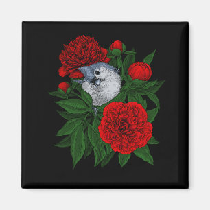 Vogel auf einem roten Päonienstrauß Magnet