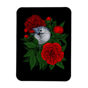 Vogel auf einem roten Pfingstrosenstrauß Magnet