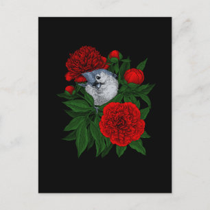 Vogel auf einem roten Pfingstrosenstrauß Postkarte