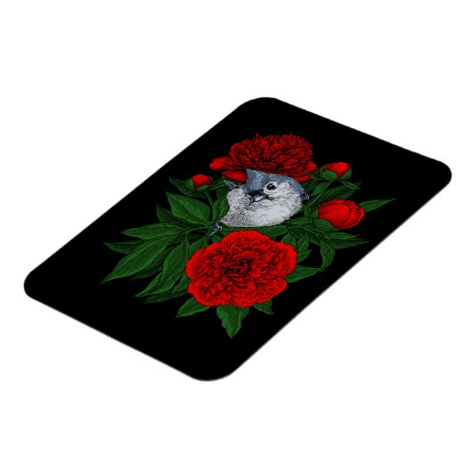 Vogel auf einem roten Tornadenstaub Magnet (Linke Seite)