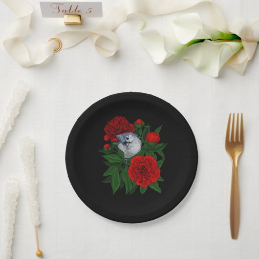 Vogel auf einem roten Tornadenstaub Pappteller (Hochzeit)