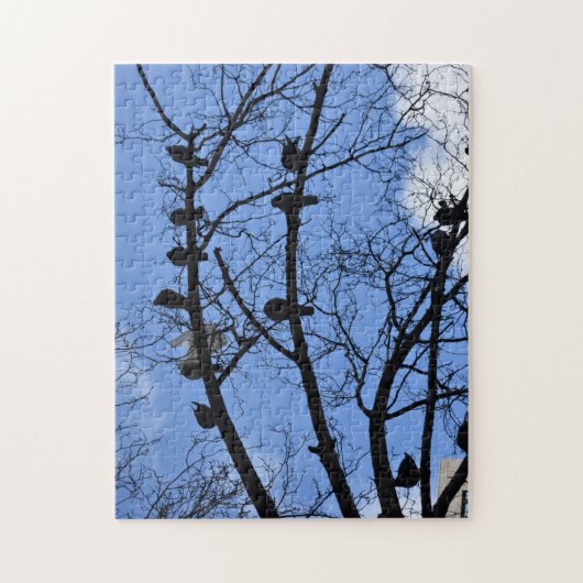 Vögel auf einem Taubenzweig-Silhouette-Foto Puzzle (Vertikal)