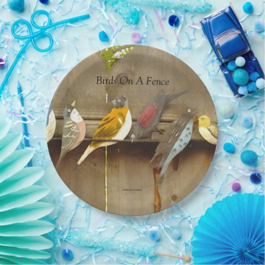 Vögel auf einem Zaun Pappteller (Party)