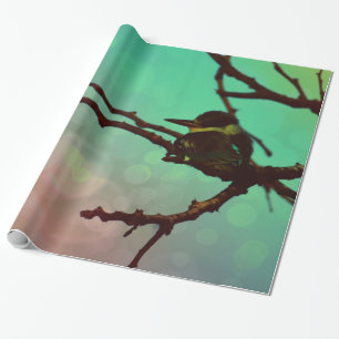 Vogel auf einem Zweig - Aqua N Pink Geschenkpapier