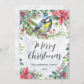 Vogel auf einem Zweig Poinsettia Frohe Weihnachten (Vorne/Hinten)