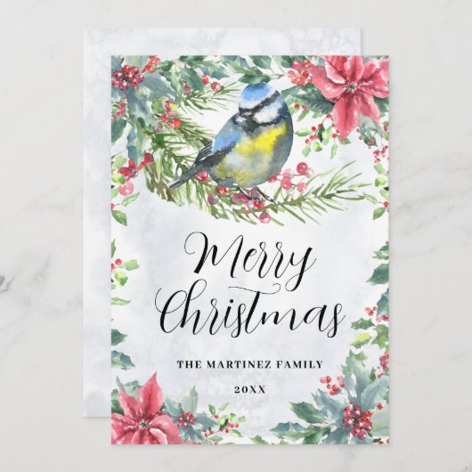 Vogel auf einem Zweig Poinsettia Frohe Weihnachten (Vorne/Hinten)