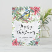 Vogel auf einem Zweig Poinsettia Frohe Weihnachten (Stehend Vorderseite)