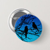 Vögel auf einem Zweig, Schwarz gegen Abend Blau Button (Vorne & Hinten)