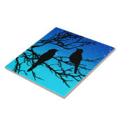 Vögel auf einem Zweig, Schwarz gegen Abend Blau Fliese (Seite)