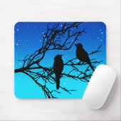 Vögel auf einem Zweig, Schwarz gegen Abend Blau Mousepad (Mit Mouse)